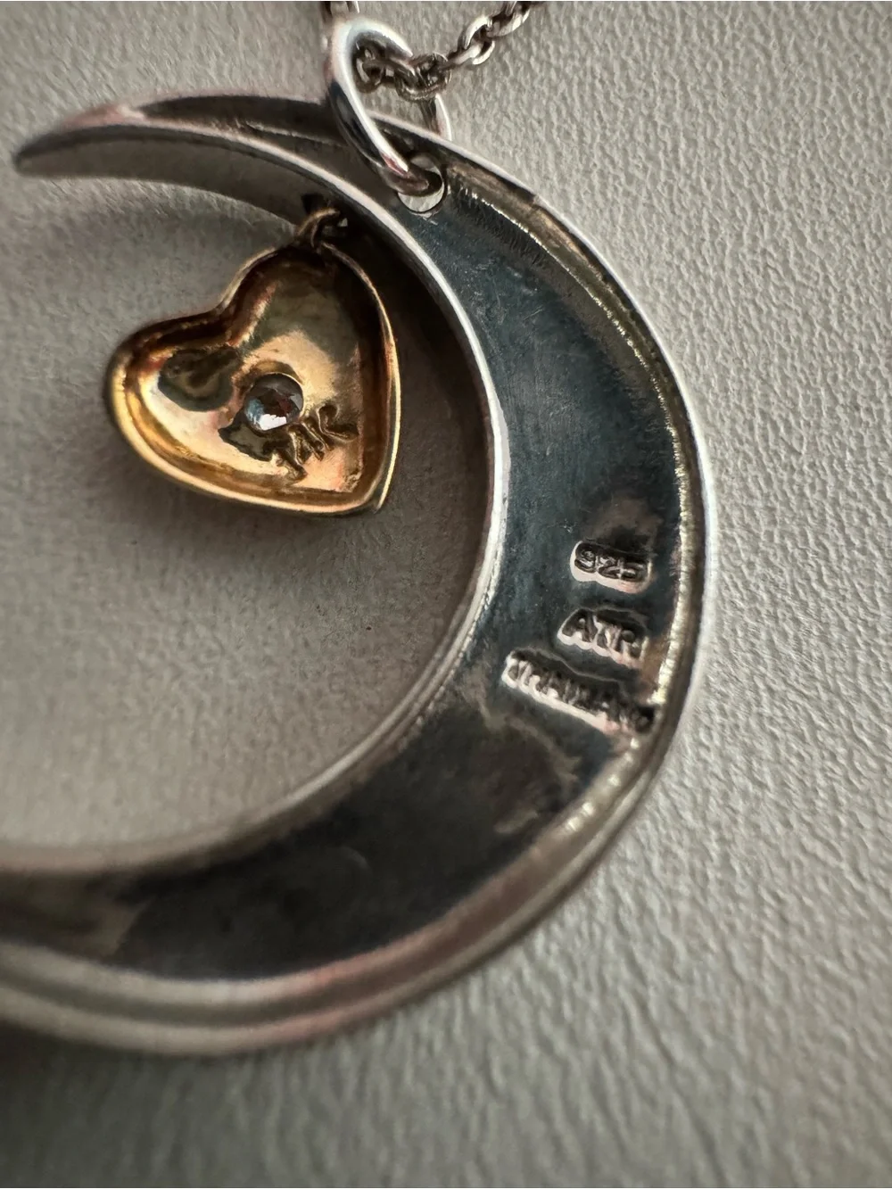 I Love You to the Moon and Back 925 Crescent Moon with 14k Heart (w/diamond)
